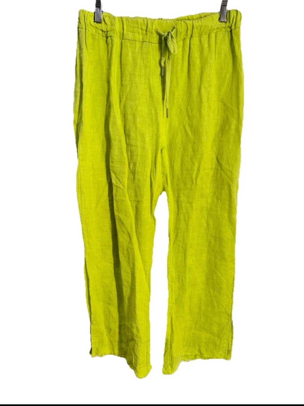 Meo Meli 100% Linen Pull On Wide Leg Pants O/S Green  Lagenlook Made in Italy